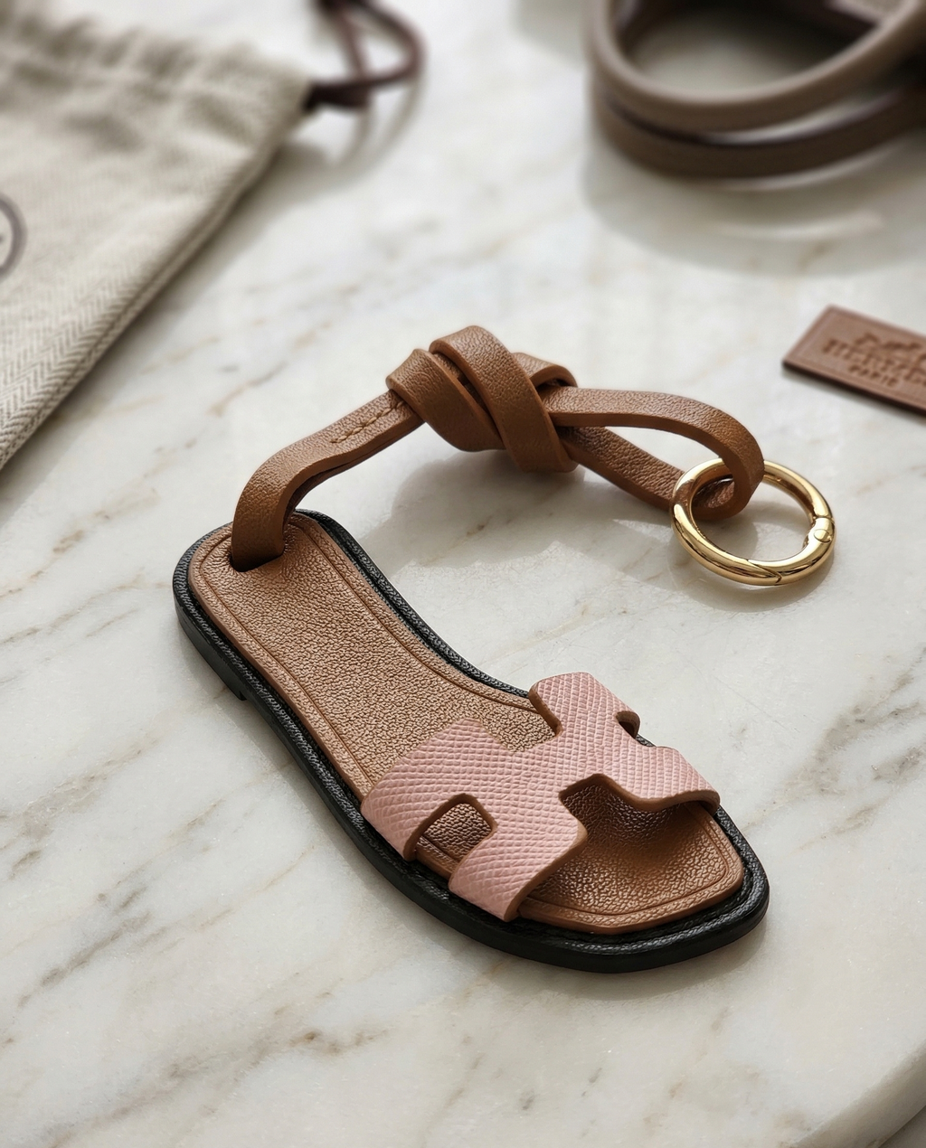 Miniature H-Strap Leather Sandal Bag Charm